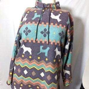 Vintage 90s pullover fleece native pattern animal horse dog print medium